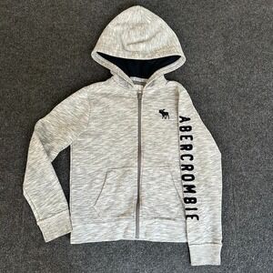 Abercrombie Kids 7/8 Full Zip Hoodie Sweater Gray Black Chest Arm Logo